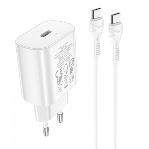 TRAVEL CHARGER HOCO TYPE-C + CABLE TYPE-C TO TYPE-C PD QC3.0 25W N22 WHITE