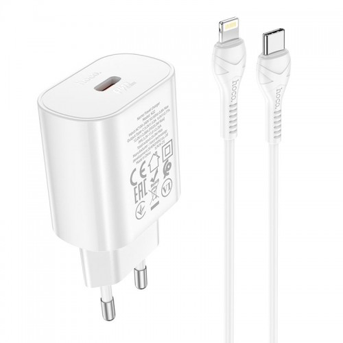 TRAVEL CHARGER HOCO TYPE-C + CABLE TYPE-C TO LIGHTNING PD QC3.0 25W N22 WHITE