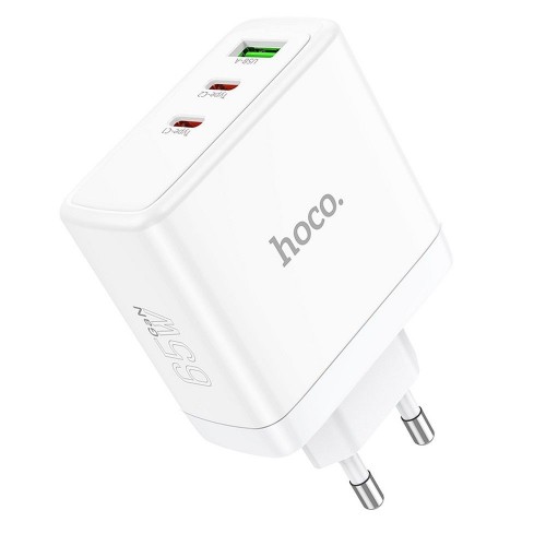 CHARGER HOCO 2x TYPE-C+USB-A QC PD 65W GaN N30 WHITE